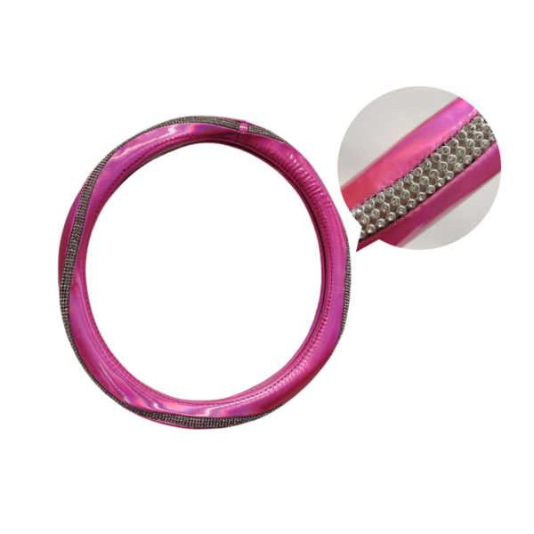 Forro de Timón Rosado con Detalles de Diamante – Elegancia y Brillo para tu Auto